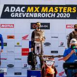 ADAC MX Masters 2020 , Grevenbroich, Tageswertung beim ADAC MX Junior Cup 125ccm v.l.n.r.: Martin Venhoda ( Tschechien / KTM / NR83 ), Max Palson ( Schweden / KTM / WZ-Racing KTM ) und Cato Nickel ( Deutschland / KTM / WZ-Racing KTM )